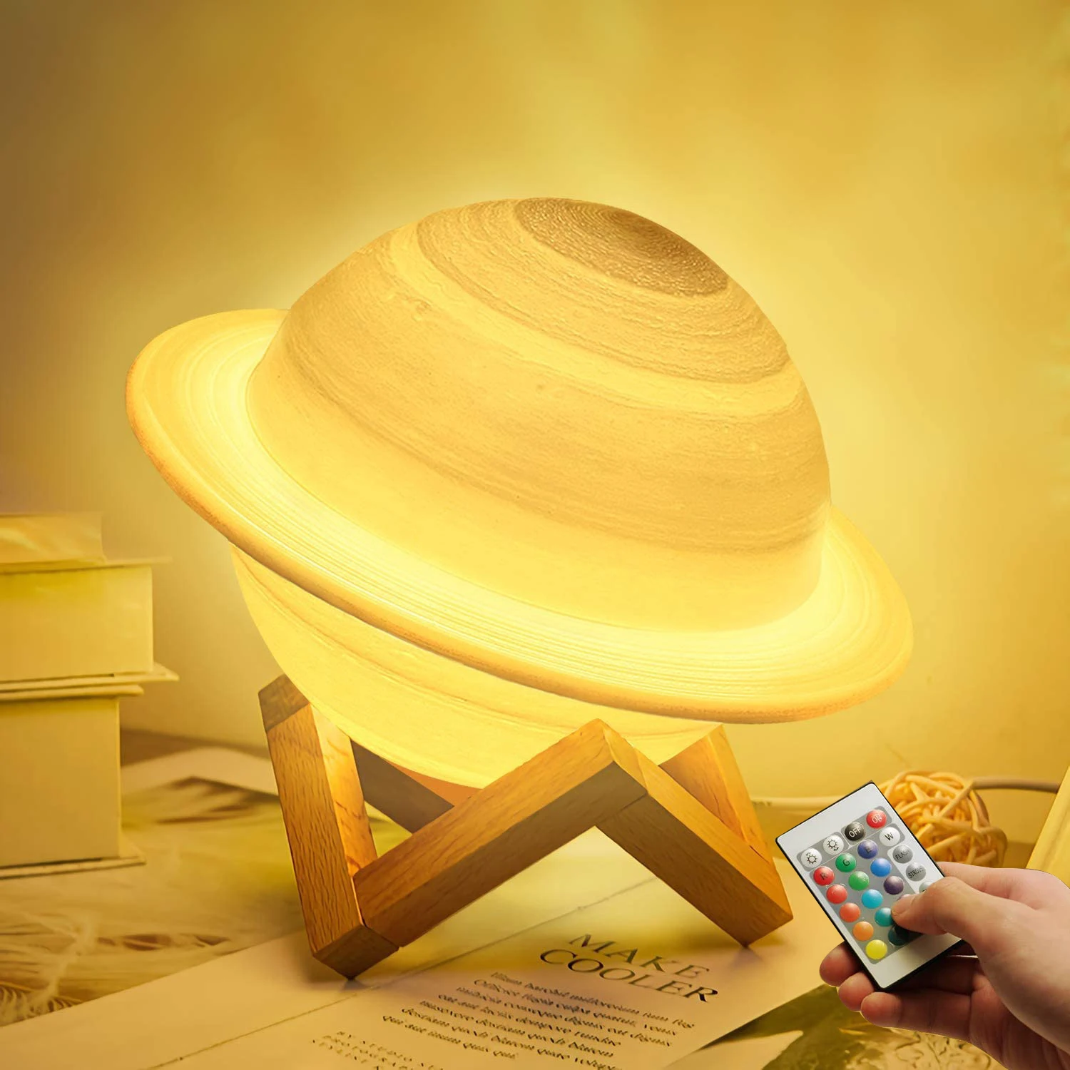 

3D Moon Lamp Night Light Room Decor Tap Moon Light Table Lamp Christmas Gift 16Colors Children Bedside Saturn Lamp