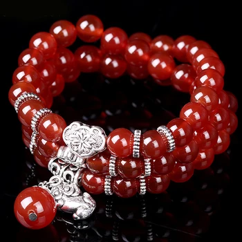 

Open light natural red agate multi-layer multi-layer tibetan silver bracelet