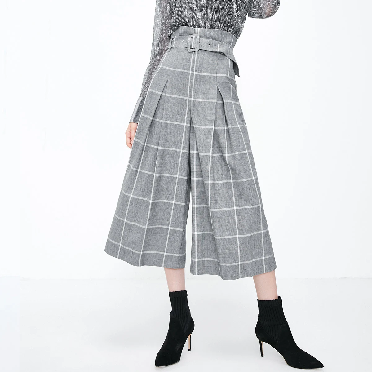 Vero Moda женские широкие повседневные брюки с высокой посадкой в клетку | 31846J505 - Цвет: Black