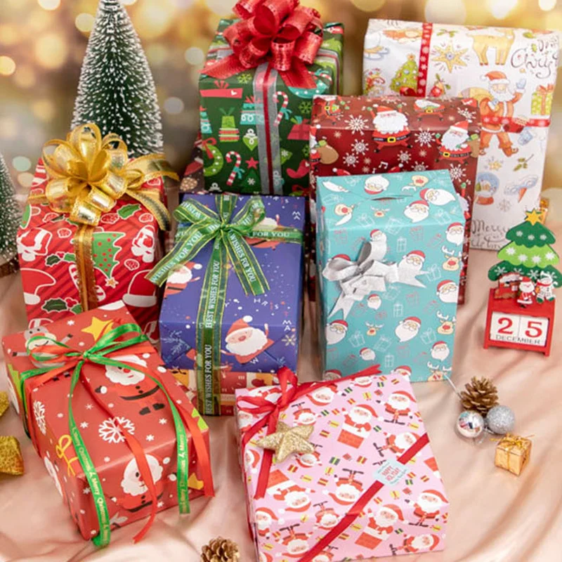 Рождественская обертка пинг крафт бумага подарок Дерево Санта скрапбук искусство обертка декоративный подарок рулон упаковочной бумаги