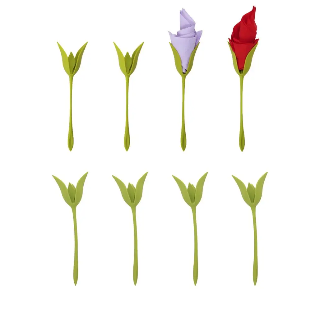 

6/8 pcs Bloom Napkin Holders for Tables Green Stemmed Plastic Twist Flower Buds Serviette Holders Plus Party Decor Arrangements