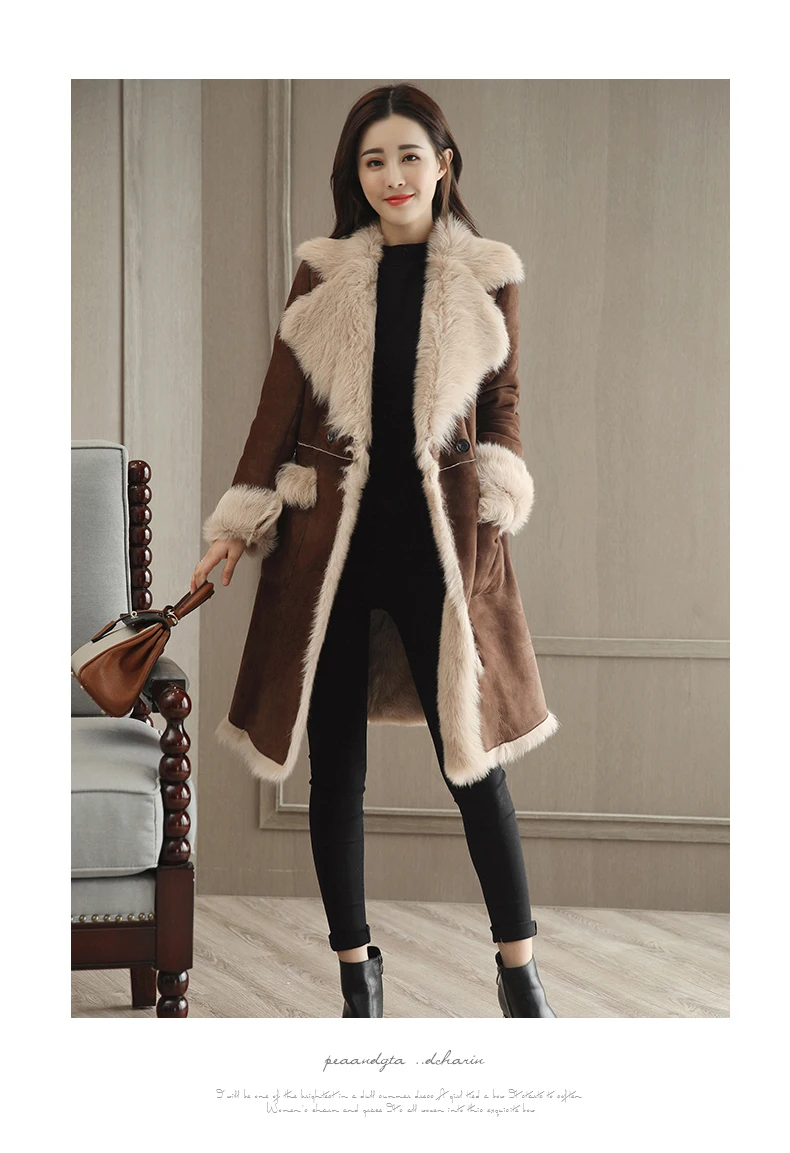 Меховая куртка плюс бархатная утепленная замшевая овечья шерсть куртка женская теплая Длинная Куртка парка Mujer зимнее пальто женское меховое пальто
