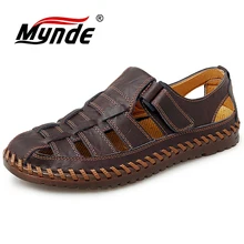 Новинка; летние мужские сандалии; дышащая кожаная обувь; модная Уличная Повседневная обувь; мужские пляжные сандалии; Мужская обувь без застежки; размеры 38-48