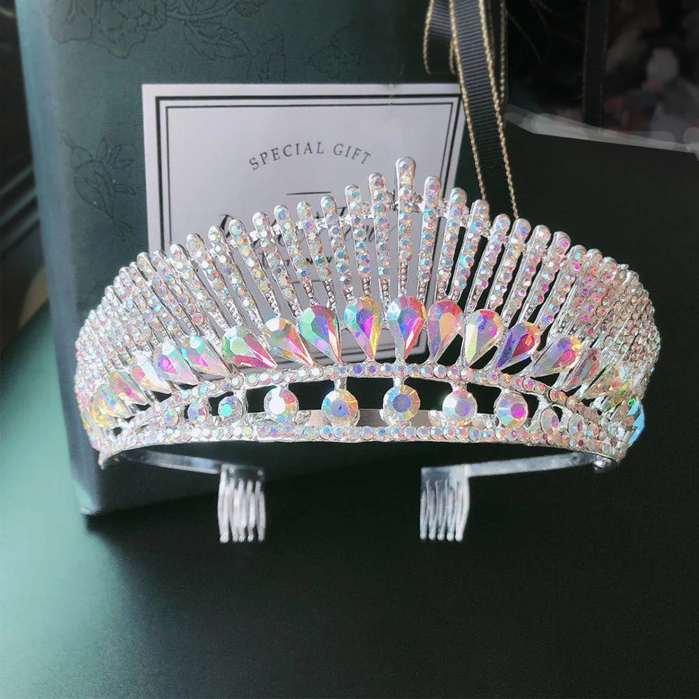 

Baroque Luxury AB Color Crystal Peacock Wedding Tiara Crown With Comb Rhinestone Pageant Diadem Headpiece Bride Hair Accessories