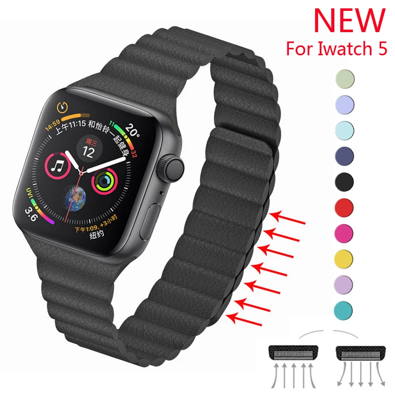 Новый кожаный ремешок для Apple watch 5 4 3 2 1 44 мм 40 браслет с двойной магнитной
