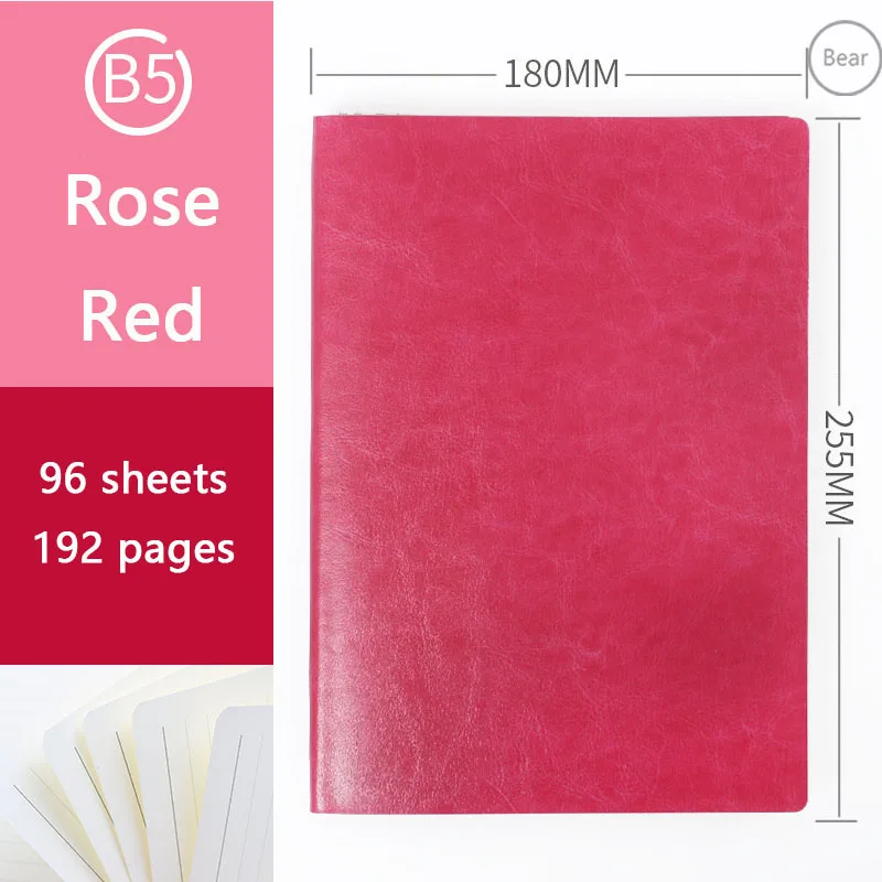 Rose Red Мягкий кожаный бизнес-блокнот креативный многоцветный блокнот может изготовить логотип размера A5 и B5 - Цвет: Rose Red