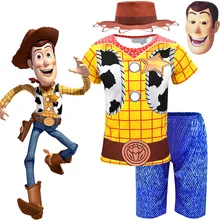 Kids Boys Toy Story Cosplay Costume Woody Short Sleeve Top Short Pants Set Boys Woody Cosplay Halloween Cosplay