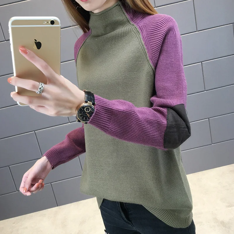 

Turtleneck sweater 2019 autumn and winter new women's turtleneck sweater loose Korean color matching long sleeves