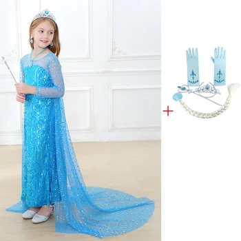 

2020 New Wedding Elsa Anna Dress Girls Costume Cute Party Princess Cosplay Baby Dresses Children Christmas Birthday Set Clothes