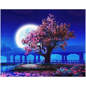 

RIHE Moon Peach Tree-Painting By Numbers Kit,Framed Paint By Numbers on Canvas,Modern Wall Art Picture,Acrylic Paint 40x50CM
