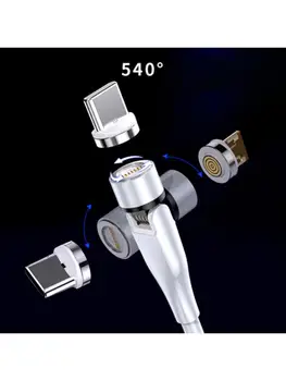 

3A Magnetic 360º+180º Rotation USB Fast Charging Cable Type C Micro Charger Cord AXYF