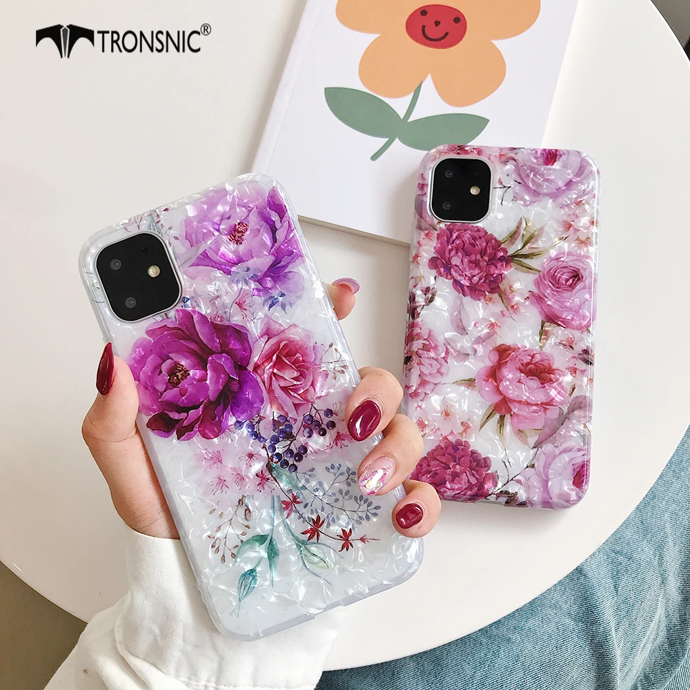 Глянцевый цветочный чехол для телефона iPhone 11 Pro Max XR X XS MAX мягкий мраморный розовый