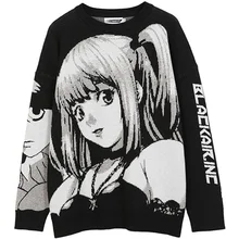 

2021 Autumn Cotton Pullover Mens Hip Hop Streetwear Harajuku Sweater Vintage Retro Japanese Style Anime Girl Knitted Sweater