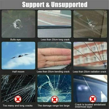 

Window Glass Crack Chip Damage Repair Tool Kit Contain 1 * Repair Fluid+1 * Cutter+5 * Cured Film+1 * UV Light