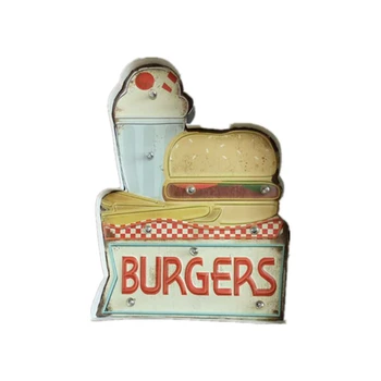 

Hamburger Ice Cream LED Lights Neon Signs Signboard Retro Bar Cafe Home Wall Hanging Decorative Metal Signage BAR Cake Bakery Ad