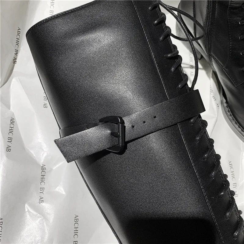 MORAZORA Newest knee high boots women genuine leather shoes round toe lace up zip punk Motorcycle Boots fashion shoes woman