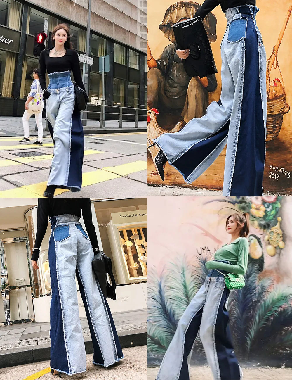 Осенние Подиумные джинсы с высокой талией плюс размер женские свободные хитовые цветные джинсовые карманы длинные широкие джинсы брюки уличные брюки