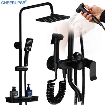 

Shower Set Bathroom Black Rain System Hod Cold Mixer Bath Tap Wall Mounted Rainfall Sets with Bidet Sprayer Hand Shower Head K11