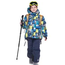 Зимняя куртка для мальчиков теплый водонепроницаемый ветрозащитный катание на сноуборде и лыжах костюм для детей Одежда Лыжная детская одежда Лыжная куртка