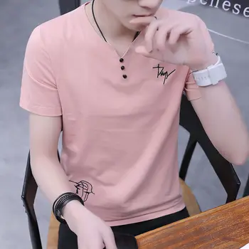 

2020 new summer men's short sleeve T-shirt V-neck trend half sleeve body repair summer fashion brand men's clothes
