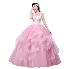 Vestido Debutante пышные платья 3D с цветочной аппликацией оборками спинки Дешевые платья на выпускной светло-розовый Дебютант бальное платье