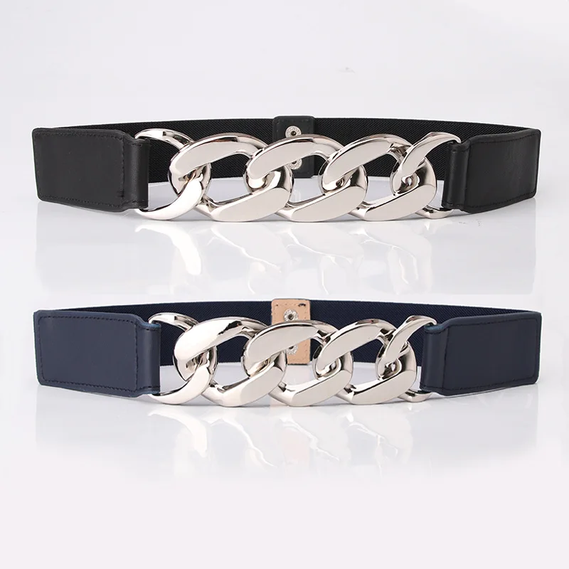 

Wide Elastic Women Waist Belt Smooth Gold Color Chain Ladies Dress Belt Fashion Coat Sweater Female Waistband