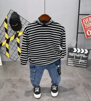 

children clothing baby boys clothing sets cute clothes kids long sleeve Striped T-shirt and jeans 2pcs set 2-6years