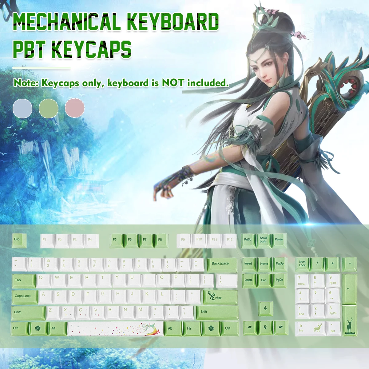 

108 Keys Three Themes Forest Sea Rhymes Cherry Blossom Keycaps PBT Sublimation Keycap Thermal Sublimation Process Only
