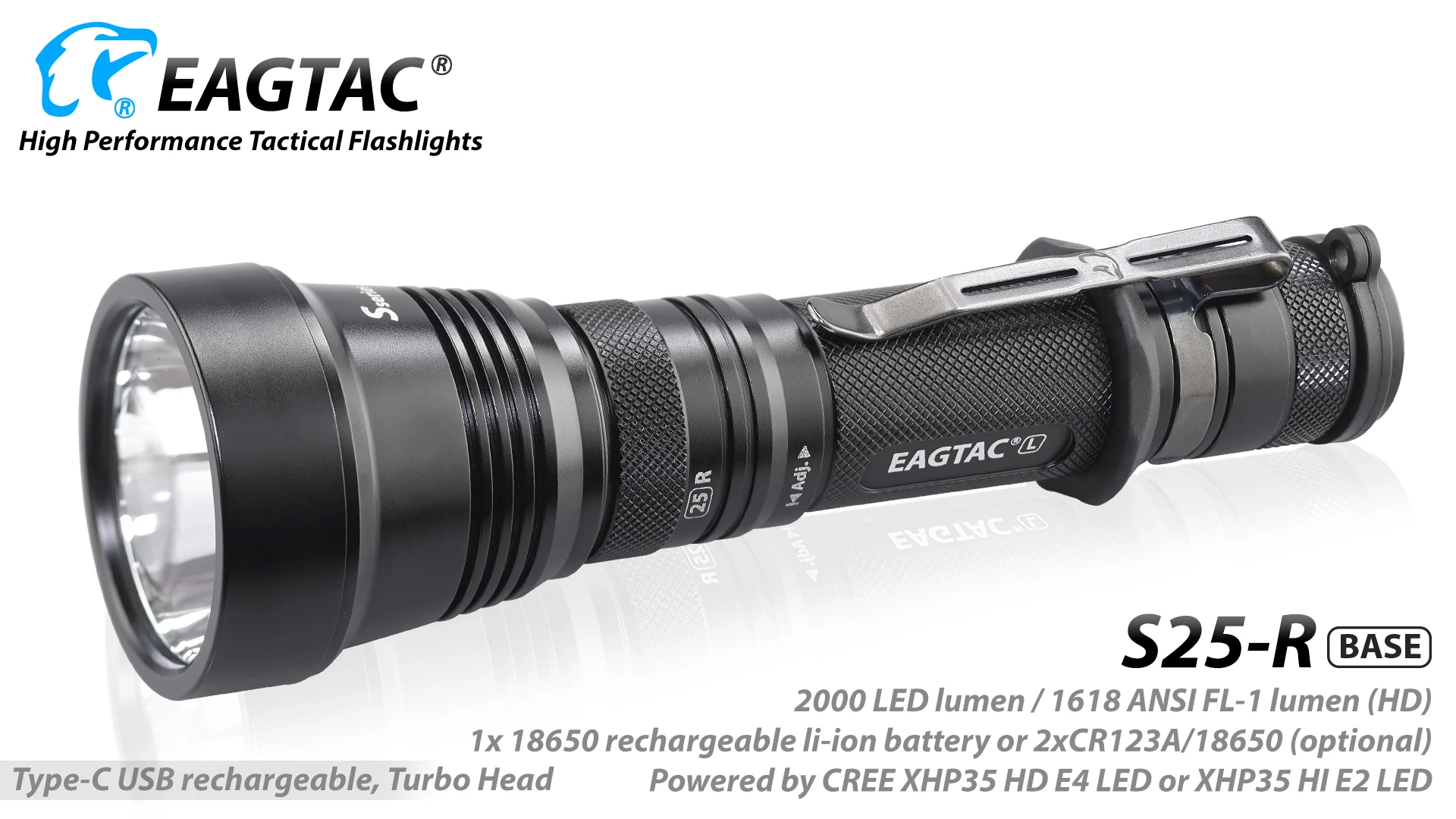 EAGTAC S25L-R USB Перезаряжаемый светодиодный светильник-вспышка 18650 батарея несколько режимов стробоскоп тактический фонарь охотничий светильник