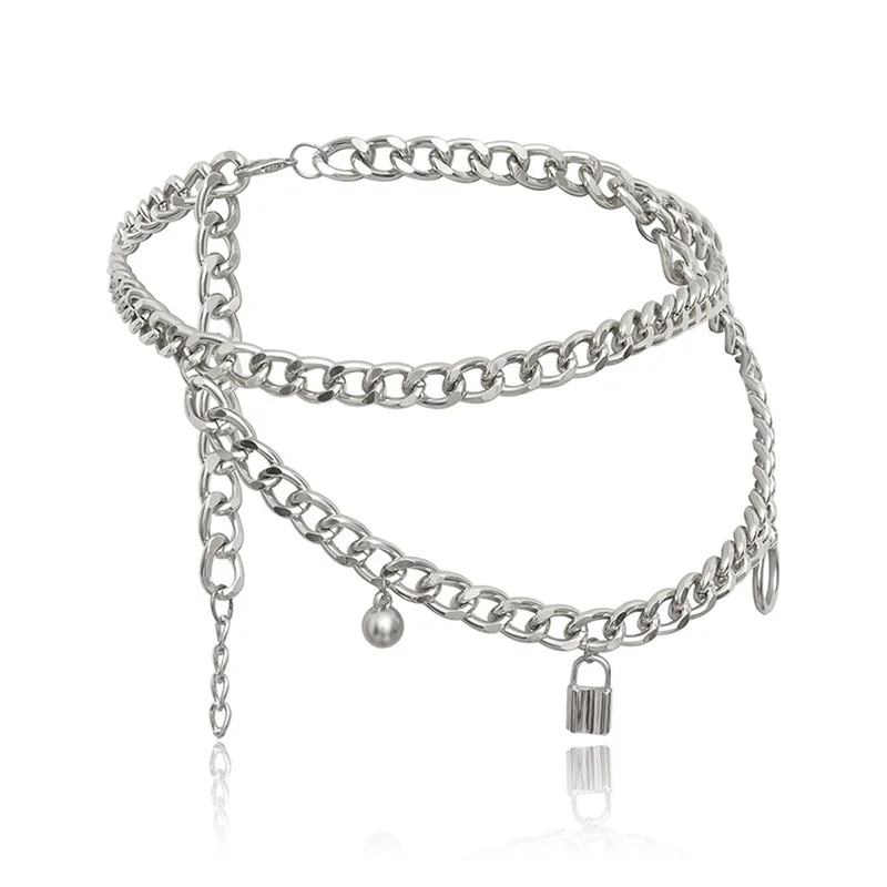 Silver with lock Роскошный женский пояс-цепочка с длинной подвеской и кисточкой, многослойная золотая и серебряная цепочка, металлические поясные цепи, богемное ювелирное изделие, платье 30 - Цвет: Silver with lock