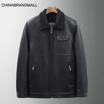 

Winter Men Middle-aged And Elderly Plus Fat Plus Size Lapel Business Leisure Plus Velvet Thicken Leather Jacket Male Coat