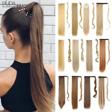 

22Inches Long Straight Synthetic Clip In Ponytail Hair Extension Wrap Around Ponytail Fake Pony Tail Hair For White Women Blonde