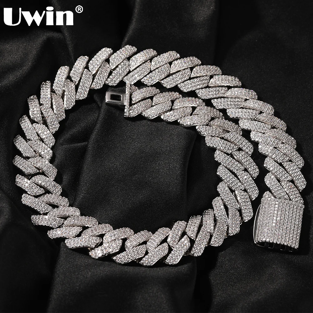 UWIN 20mm Miami Prong Cuban Chain Necklace 3 Rows Micro Pave Iced Out ...