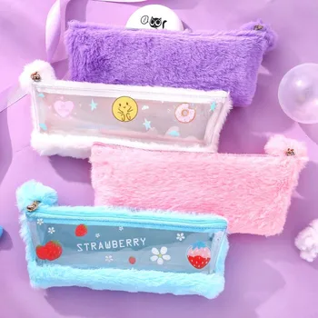 

Cute Strawberry Women Cosmetic Bags Travel Organizer Necessary Beauty Cat Case PVC+Plush Toiletry Bags Makeup Bag Bath Wash Bag
