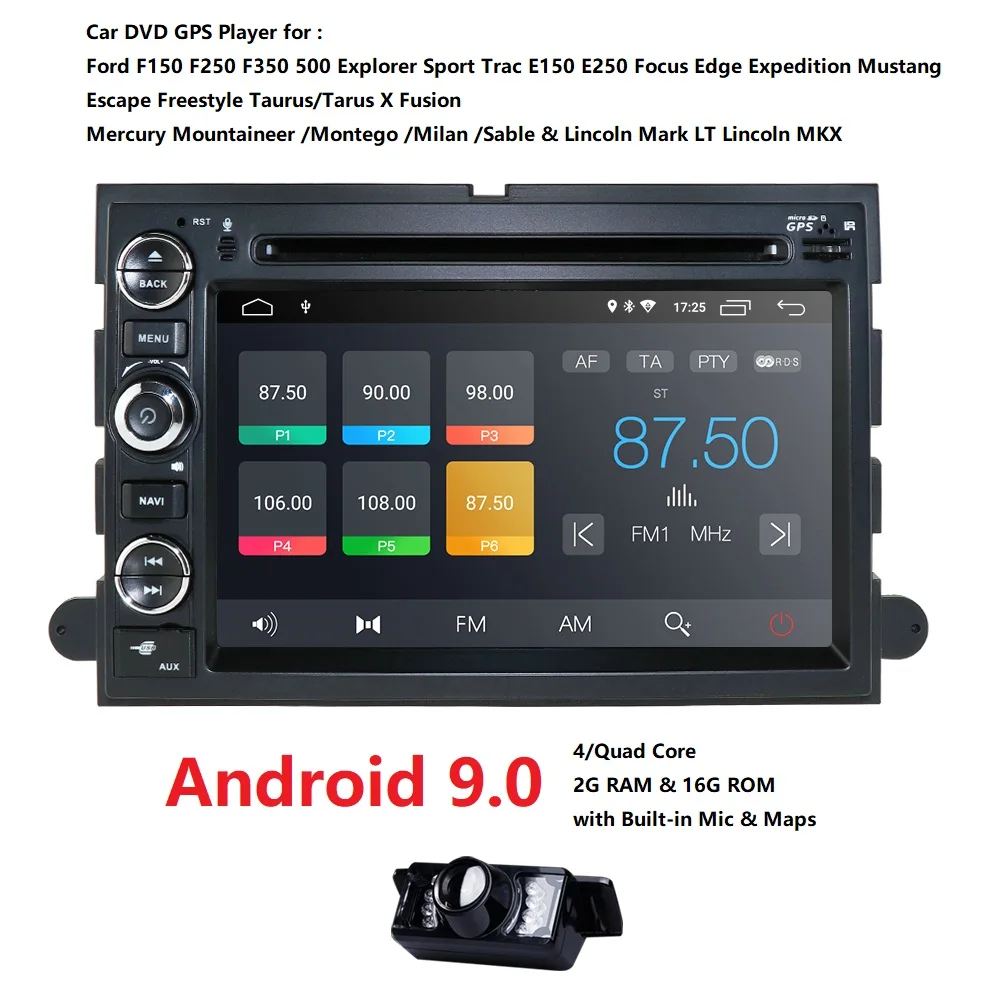 

2GRAM 4GWIFI RDS MonitorDVD Multimedia Player for Ford F-150 Expedition Android9.0 Radio GPS OBD2 DVR DAB+BT SWC rearview camera