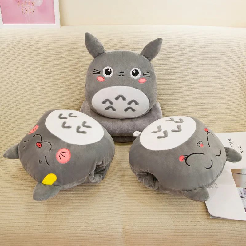 

Multi-functional Three-in-One Totoro Hand Warmer Pillow Airable Blanket Cute Expression Totoro Plush Toys Creative Gifts