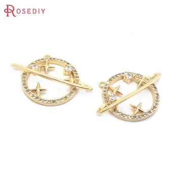 

(38456)2PCS 18x24MM 24K Gold Color Brass and Zircon Star Planet Charms Pendants High Quality Jewelry Making Supplies Findings