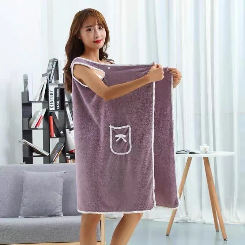 1pcs Coral Velvet Skirt Can Wear Bath Towel Pocket Bow Style Diy Adult Women's Summer Sling To Prevent Light Loss Snap Closure bath towel