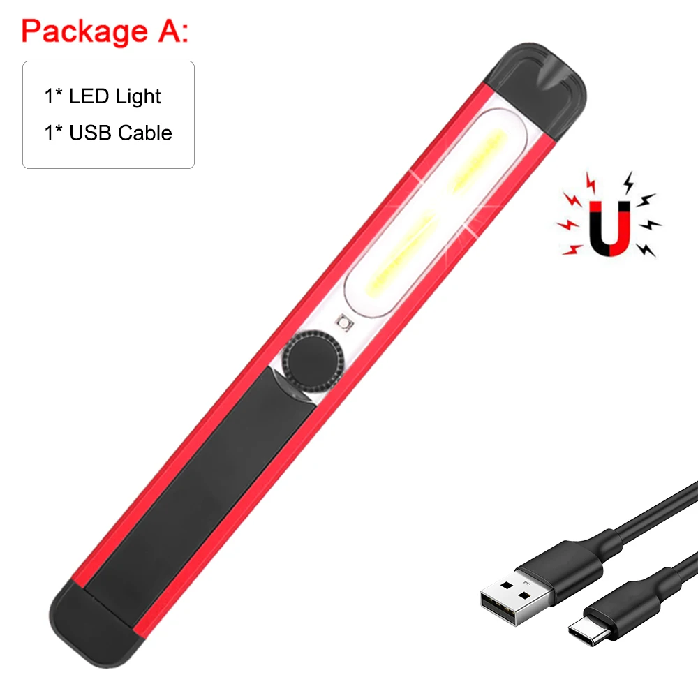 Переносная Рабочая Лампа COB светодиодный рабочий свет Магнитный флэш-светильник USB Перезаряжаемый контрольный светильник Предупреждение ющим светильник красный/белый светильник - Испускаемый цвет: Package A