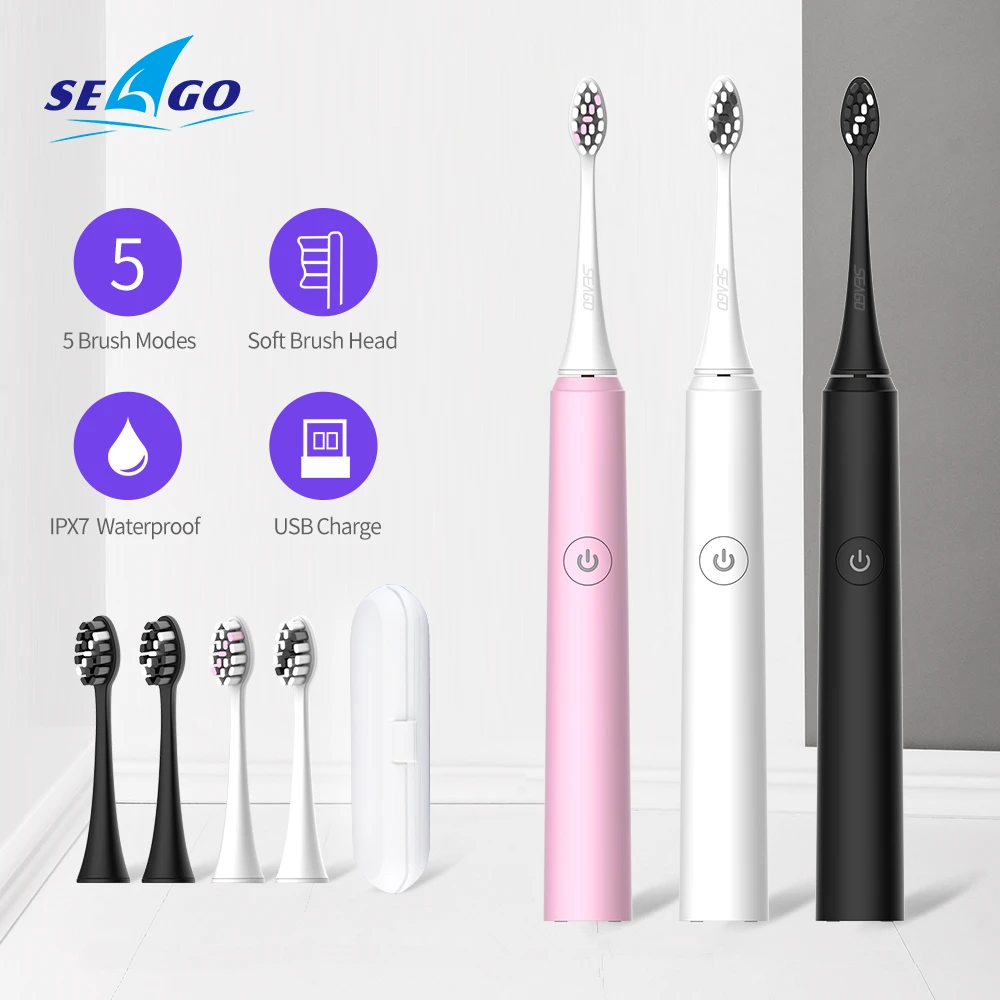 SEAGO Sonic Electric Toothbrush USB Rechargeable Upgraded Ultrasonic Automatic Tooth Brush Adult Waterproof Whitening Best Gift