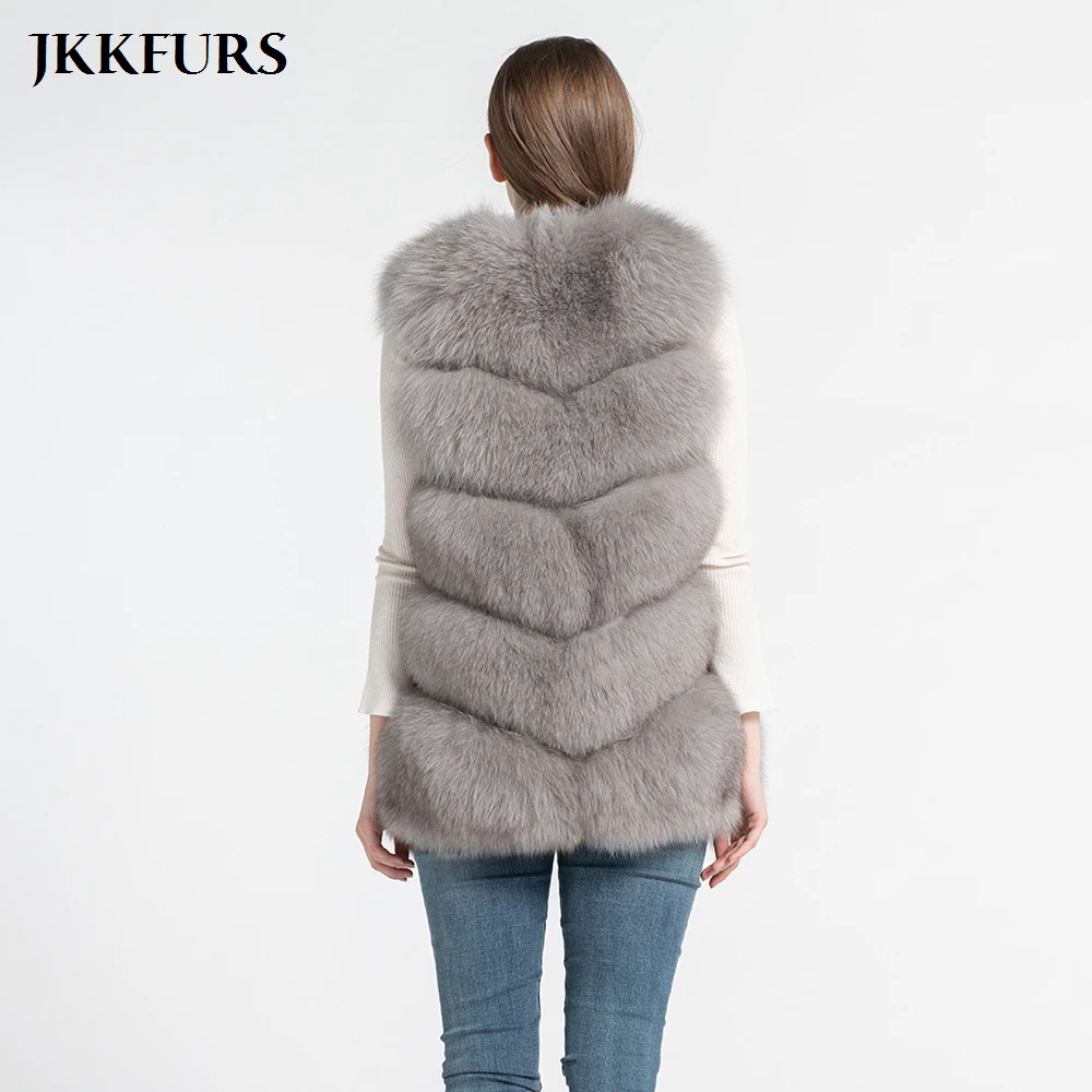 Женский жилет JKKFURS Длинный из натурального меха лисы 5 рядов S1571 зима 2019|Шубы и
