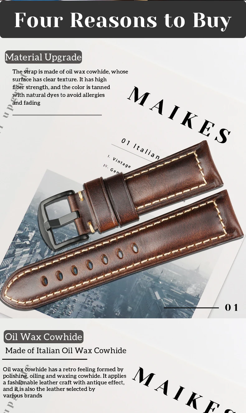 MAIKES-Pulseira de relógio de couro de vaca