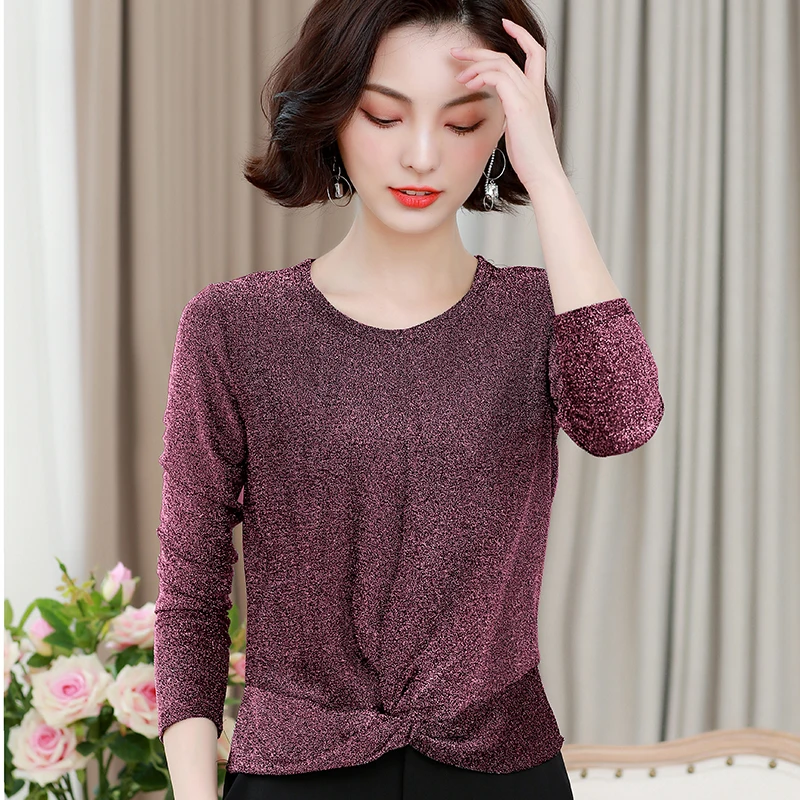 

COIGARSAM Plus Size Casual Full Sleeve blouse women New Spring Chiffon Solid blusas womens tops and blouses Sapphire Pink 9330