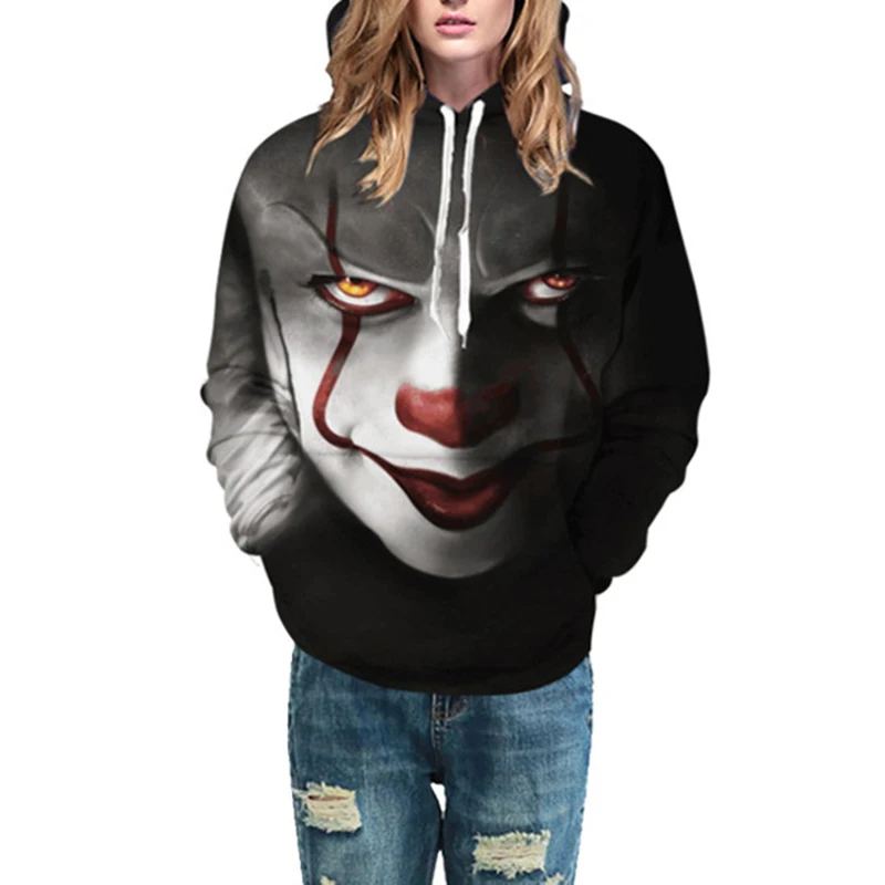  IT Pennywise the Clown Pullover Hoodie Men Women Print Hooded Pullover Sweatshirt Teen Adult Hallow