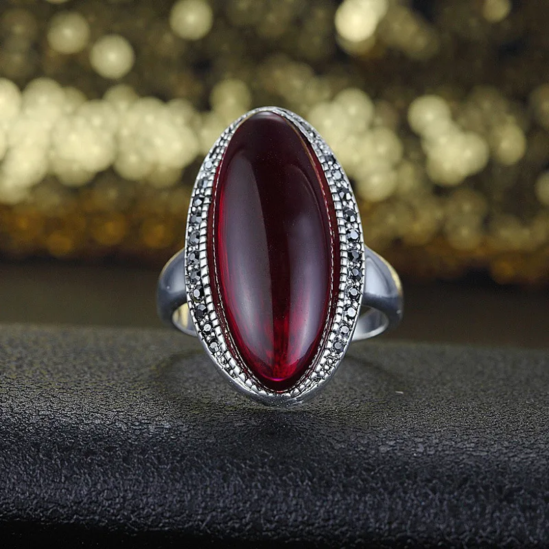 Vintage Female Red Green Zircon Ring Rose Gold Silver Color Wedding Ring Luxury Crystal Oval Thin Engagement Rings For Women 2