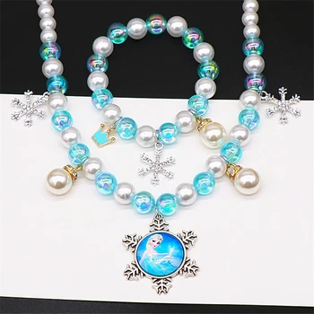 

Frozen 2 Children's Toys For Girl Pearl Necklace Bracelet Set Elsa Princess Series Item Kids Baby Accessories Photo Prop Cosplay