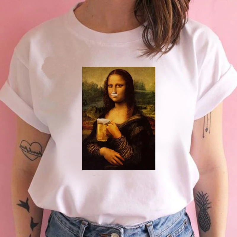 

Graphic tees tops Monalisa fun theme tshirts women funny t shirt white Tops casual short Camisetas Mujer_T-Shirt