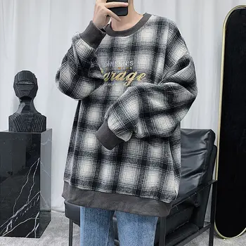 

2020 Spring And Autumn New Youth Pop Plaid Round Neck Loose Sweatshirt Fashion Casual Letter Print Sweatshirt Black / Khaki