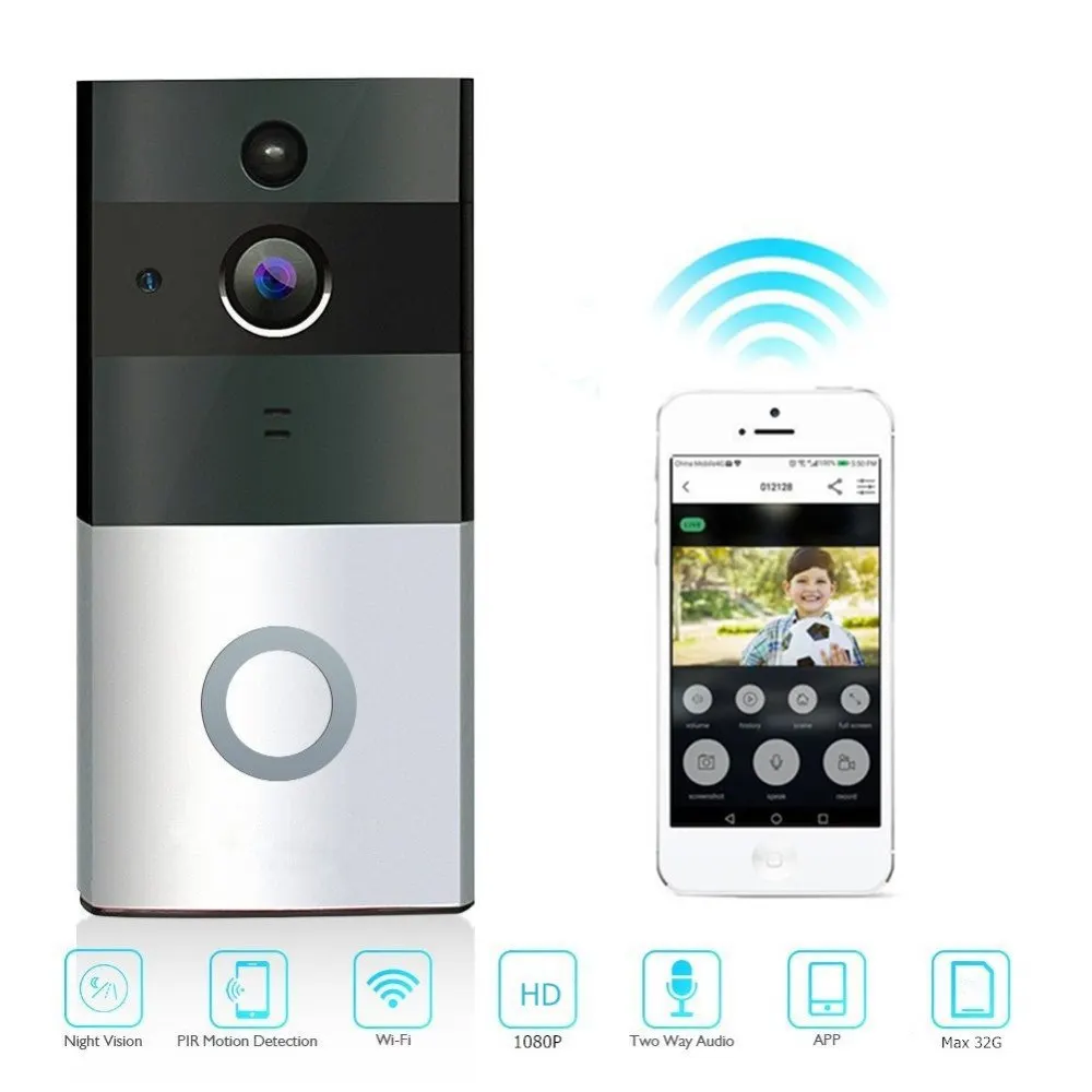

Wireless WiFi Video Doorbell 1080P HD Ring Doorbell Camera Night Vision Two-way Audio 2.4G Phone Remote PIR Motion