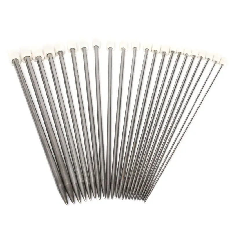 22Pcs 11Sizes Stainless Steel Single Pointed Crochet Knitting Needles 2-8mm